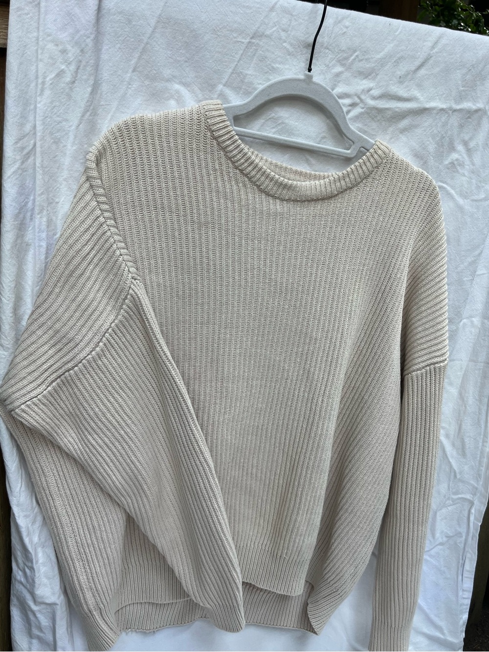Zara Cream Ribbed Scoop Crewneck Sweater
